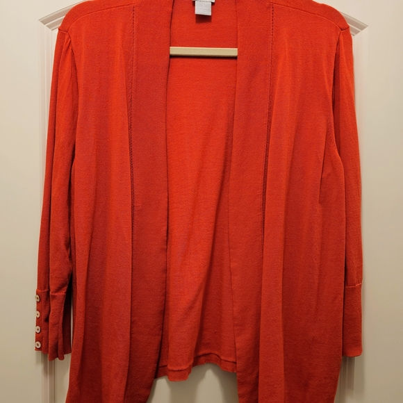 Chico’s Red Open Front Cardigan Size 3 XL Lightweight Knit - Picture 2 of 7